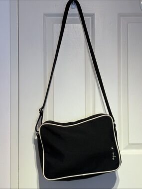 Agnes B. Black Shoulder Bag with Cream Piping